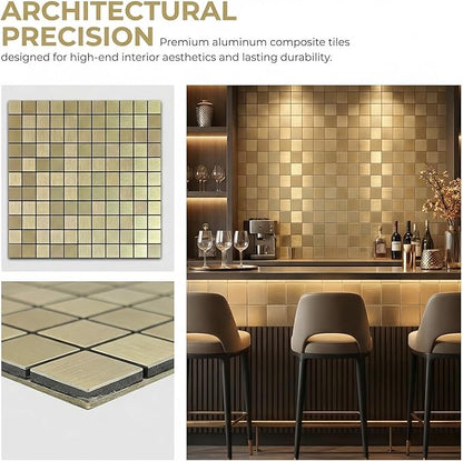 10pcs Waterproof Non-Slip Mosaic Wall Stickers, Heat-Resistant Self-Adhesive Tiles, Easy Cut & Peel for Kitchen Bathroom Bedroom Living Room (10, Golden)
