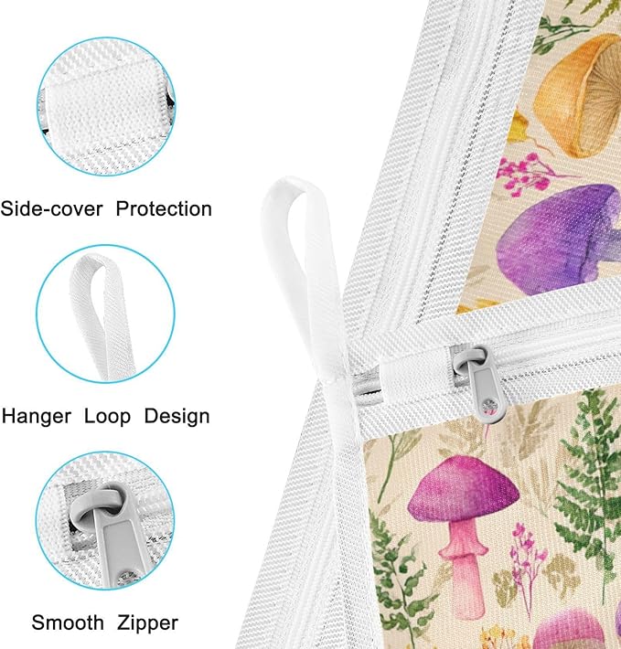 Mesh Laundry Bags Lingerie Bags for Washing Delicates 2 PCS Durable Wash Bag with Zipper Small and Medium Washable Mushroom Colorful Pattern