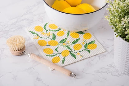 DII Swedish Dishcloths for Kitchen & Cleaning, Reusable, Machine Washable & Dishwasher Safe, Biodegradable, 7.75 x 6.75, Lemons, 3 Piece
