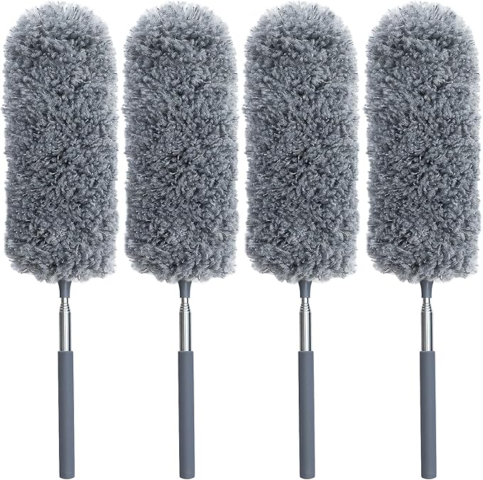 4 Pack Microfiber Duster for Cleaning, Washable Feather Dusters, Extendable Pole, Cleaning Tools for Office, Car, Window, Furniture, Ceiling Fan