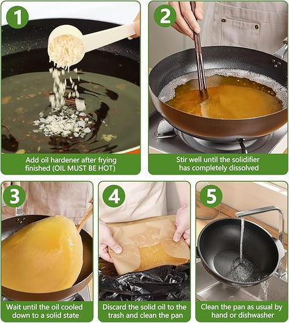 Cooking Oil Solidifier, Solidifies Up to 40 Cups from Mess, 100% Plant-Based Used Oil Solidifying Powder, Grease Hardener Disposal for Kitchen