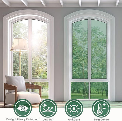 KESPEN Window Film One Way Daytime Privacy Heat Control Anti UV Non-Adhesive Reflective House Window Tint for Home and Office, Green-Silver, 35.4 Inch X 8.2 Feet