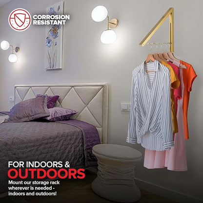 Single Foldable Clothing Rack, Wall-Mounted Retractable Clothes Hanger for Laundry Dryer Room, Hanging Drying Rod, Small Collapsible Folding Garment Racks, Dorm Accessories (Gold)