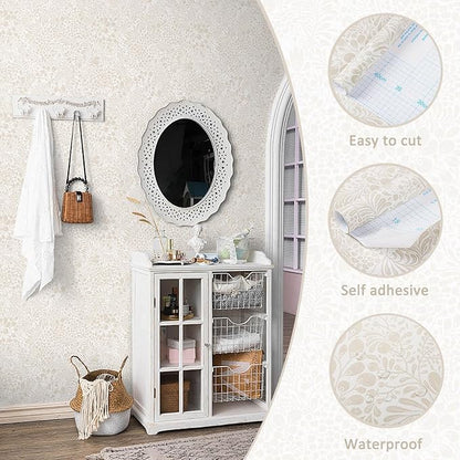 Heroad Peel and Stick Wallpaper Contact Paper Modern Wall Paper 17.3''x393'' Boho Floral Removable Wallpaper Beige Self Adhesive Contact Papers for Bedroom Living Room Walls Waterproof Vinyl Roll