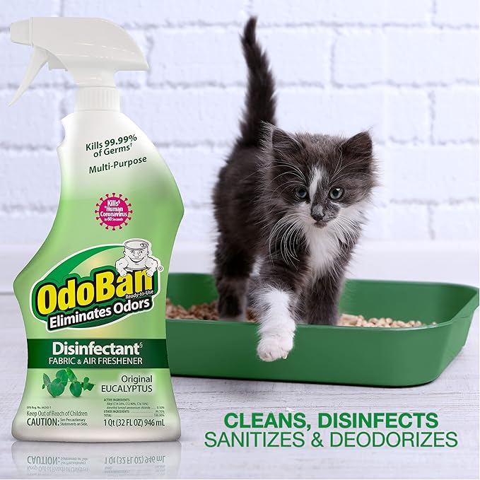 OdoBan Ready-to-Use Disinfectant and Odor Eliminator, Set of 4 Spray Bottles, 32 Ounces Each, Original Eucalyptus Scent