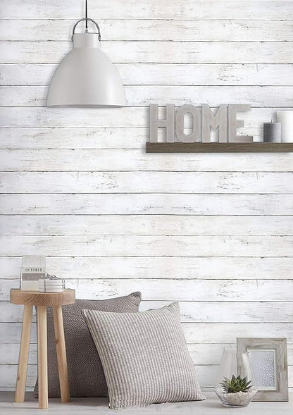 CiCiwind White Wood Peel and Stick Wallpaper 197”x17.7” Removable Self Adhesive Vintage Wood Plank Wallpaper Self Adhesive Decorative Wall Covering