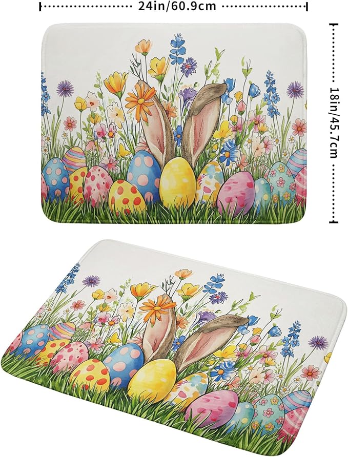 Easter Colorful Bunny Egg Flowers Dish Drying Mat 18 x 24 Inch Absorbent Reversible Microfiber Spring Butterfly Floral Rabbit Holiday Drying Mats Fast Dry Pad Draining Mat For Kitchen Countertop