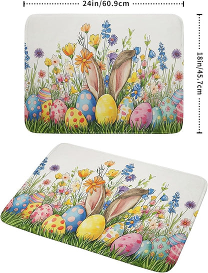 Easter Colorful Bunny Egg Flowers Dish Drying Mat 18 x 24 Inch Absorbent Reversible Microfiber Spring Butterfly Floral Rabbit Holiday Drying Mats Fast Dry Pad Draining Mat For Kitchen Countertop