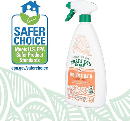 Charlie's Soap Kitchen & Bath Household Cleaner Spray (32 Fl. Oz., 1 Pack) Biodegradable Natural Kitchen and Bathroom Multi-Surface Cleaner
