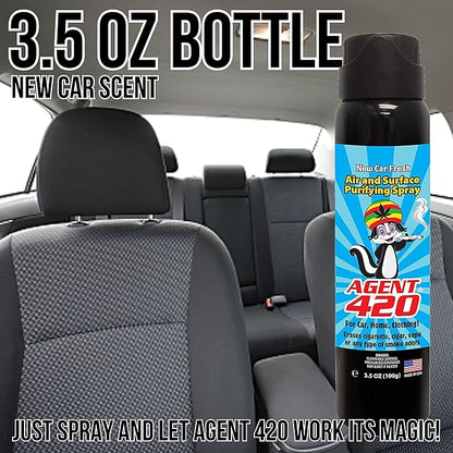 Agent 420-3.5 oz Odor Destroying Spray for Eliminating Unwanted Odors in Your House, Car or Apartment, Freshen Up The Crib (New Car Fresh)