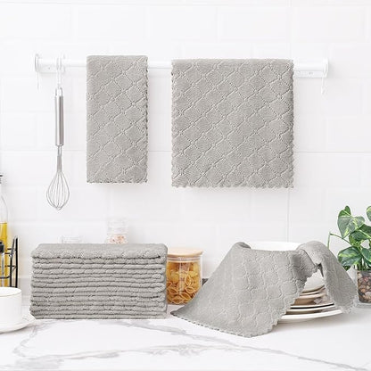 Homaxy 18 Pack Dish Towels for Kitchen (10 x 20 Inches, Grey), Super Soft and Absorbent Coral Velvet Dish Cloths for Washing Dishes, Nonstick Oil Fast Drying Microfiber Cleaning Cloth