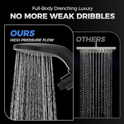 High Pressure Rain Shower Head with Handheld Spray Combo: Detachable Dual Shower Head with 10 Sprays Modes - Upgrade Knob Spray Mode Selector and Magnetic Guidance Docking System