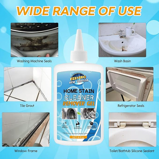 Mold Stain Remover Gel, Front Load Washer Mold Remover for Washing Machine Gasket Rubber Seal Home Stain Cleaner Gel for Grout Caulk, Bathroom, Shower, Bathtub, Refrigerator Cleaning Solution 10 Fl Oz
