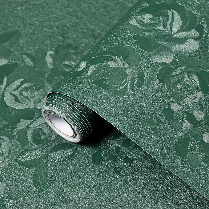 Dark Green Wallpaper Embossed Floral Peel and Stick Wallpaper 118inL78.7inW Contact Paper for Cabinet Drawers Pure Green Flower Contact Paper Textured Self Adhesive Thicken Bathroom Waterproof