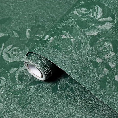 Dark Green Wallpaper Embossed Floral Peel and Stick Wallpaper 118inL78.7inW Contact Paper for Cabinet Drawers Pure Green Flower Contact Paper Textured Self Adhesive Thicken Bathroom Waterproof