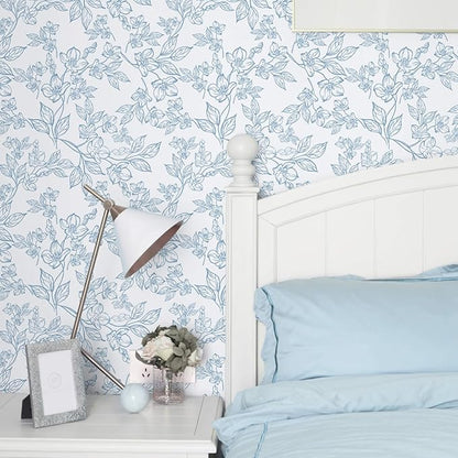 Ismoon Floral Wallpaper Peel and Stick Blue and White Contact Paper Vintage Textured Removable Wallpaper Self Adhesive Renter Friendly Wall Paper 17.3x196in