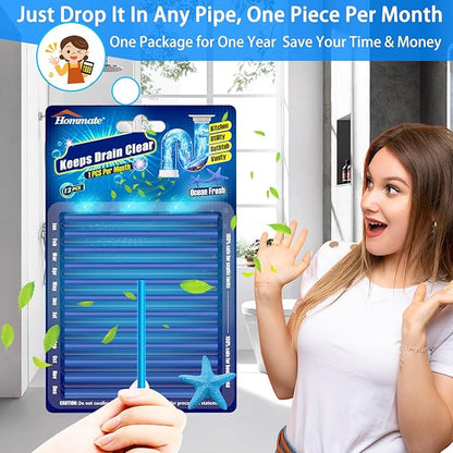 Drain Sticks Drain Cleaner Sticks Keeps Drains and Pipes Clear and Odor-free for Sink Pipe Cleaning Sticks for Drains As Seen On TV