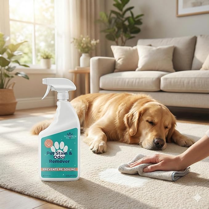 NOYATECH Pet Stain & Odor Remover – Fast-Acting Enzyme Cleaner for Dog & Cat Urine | Safe for Carpet, Couch, Turf, Tile & More | Non-Toxic, Kid & Pet Safe Spray