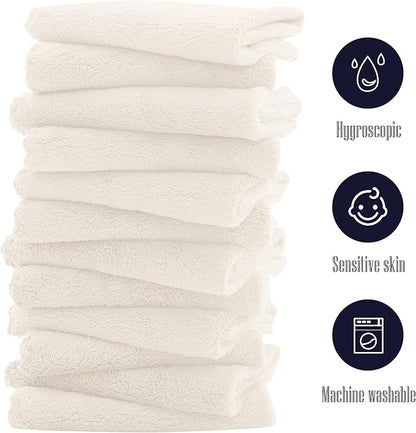 16 Pack Baby Washcloths - Luxury Coral Fleece - Extra Absorbent and Soft Wash Clothes for Newborns, Infants and Toddlers - Suitable for Sensitive Skin and New Born - Baby Shower - Cream, 10x10 Inch