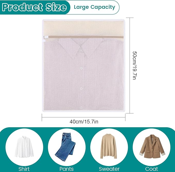 Dntorx 4Pcs Durable Cotton Mesh Laundry Bags for Delicates, 16×20inch Large Breathable Laundry Mesh Wash Bags with Sturdy Zipper for Delicates, Clothes, Pants, Underwear, Bra, Socks (L)