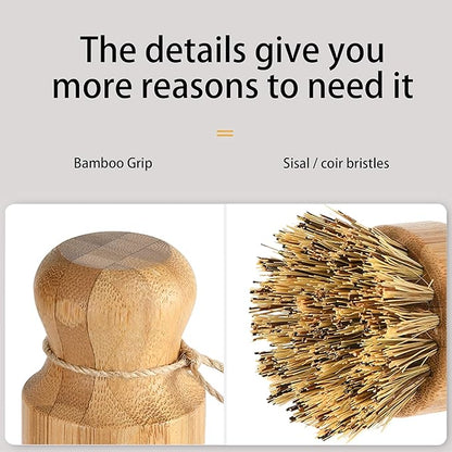 Natural Sisal Dish Washing Brush Bamboo Round Scrub Brush Pots Pans Vegetables Household Cleaning Brush… (Sisal)