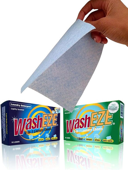 WashEZE 3 in 1 Laundry Detergent Pods, 10 Count, Unscented, Portable, TSA Compliant, Stain Fighter, Fabric Softener, Static Guard