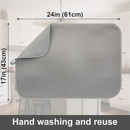 2-Pack Light Gray Dish Drying Mats 17” x 24” – XL Kitchen Drying Mat for Counter, Super Absorbent Microfiber Dish Drying Mat, Foldable Large Dish Drying Mat, Pots, Pans – Dish Drainer Mat