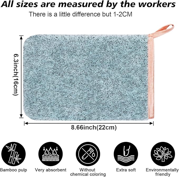 PHOGARY 6 Pack Microfiber Body Wash Mitts, 6×8 Inch Super Absorbent & Soft Face Mitten, Coral Fleece Bath Spa Cloth, Reusable Makeup Remover Mitt Gloves, 3 Colors