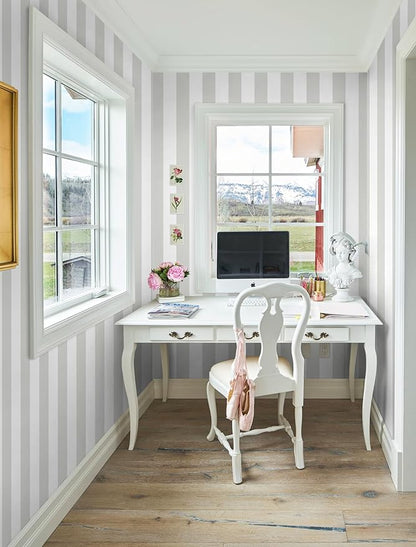 Guvana 17.7"x472" Grey and White Peel and Stick Wallpaper Striped Contact Paper Modern Self-Adhesive Wallpaper Gray Striped Waterproof Wall Paper for Bathroom Bedroom Decor