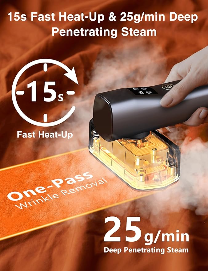 Steamer for Clothes,Portable Handheld Garment Steamer, 200ml Capacity,1000W 15s Fast Heat-UP, Leak-Proof Fabric Quick Wrinkle Remover Ceramic Panel, 2-in-1 Dry & Wet Iron for Home and Travel -Golden