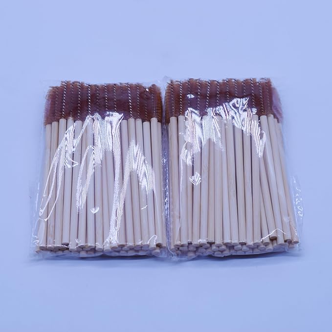 100 Pcs Disposable Wood Mascara Wands Bamboo Spoolies Brush for Eyelash Extensions, Spooly Eyebrow Brushes Lash Wand Applicator Stick (Brown)