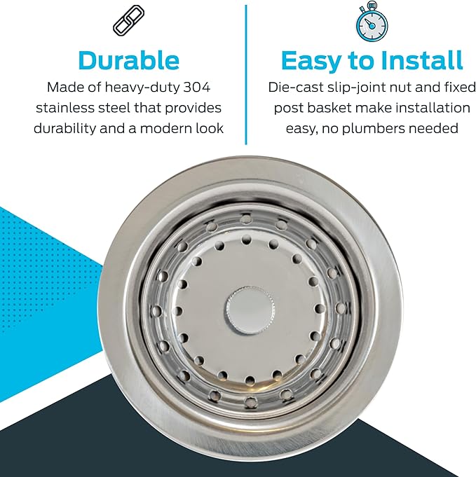 EZ-FLO Kitchen Sink Strainer with Die-Cast Slip-Joint Nut, Fits 3-1/2 to 4 Inch Openings, Stainless Steel, 30001