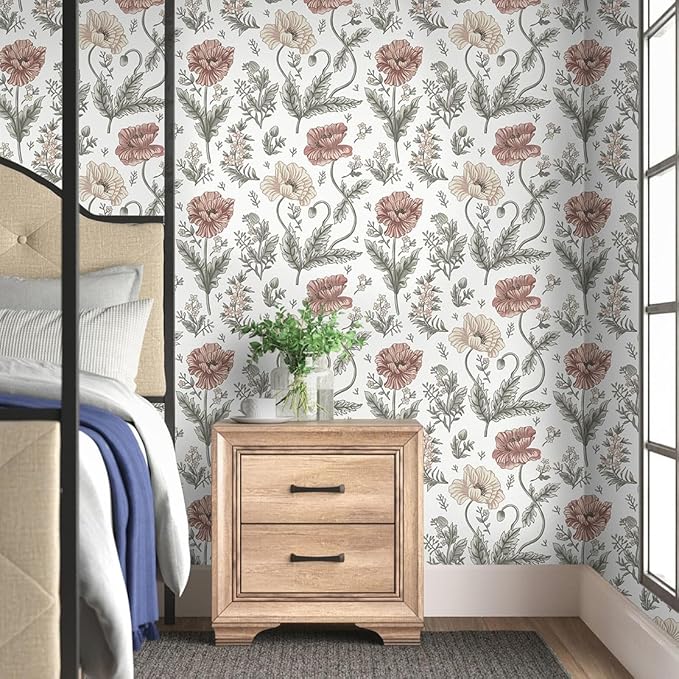 Timeet Floral Peel and Stick Wallpaper Self Adhesive Removable Wallpaper 16"x78.7" Wall Mural for Bedroom Bathroom Wall Decor