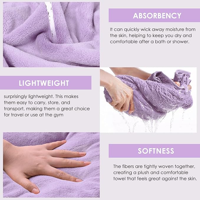 GraceAier Microfiber Bath Towels 4 Pack, 28x56 Inch Coral Velvet Quick Dry Towel Set, Highly Absorbent, Ultra Soft & Lint-Free for Bathroom, Gym, Travel and Swim-Purple