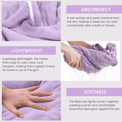 GraceAier Microfiber Bath Towels 4 Pack, 28x56 Inch Coral Velvet Quick Dry Towel Set, Highly Absorbent, Ultra Soft & Lint-Free for Bathroom, Gym, Travel and Swim-Purple