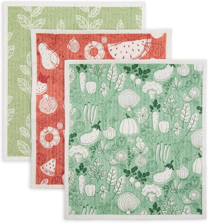 DII Swedish Dishcloths for Kitchen & Cleaning, Reusable, Machine Washable & Dishwasher Safe, Biodegradable, 7.75x6.75, Fresh Market