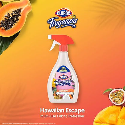 Clorox Fraganzia Refresher Spray, Hawaiian Escape Scent - Multi-Use Fabric & Linen Freshener Spray - Odor Eliminator for Home, Upholstery, Bedding, Curtains, Room, 22 Fl Oz