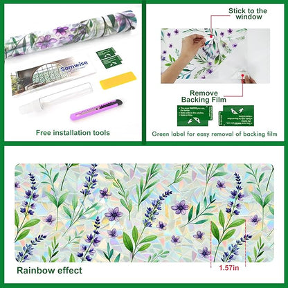 Rainbow Window Privacy Film,Heat Control,UV Blocking,Anti-Glare,Day & Night Privacy Protection & Decoration for Home, Bathroom,Glass Door,Static Cling,Renter-Friendly with Installation Tools