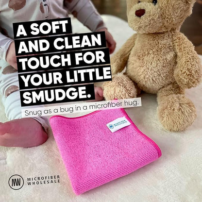 Microfiber Cleaning Cloth - 12 Pack | Better Quality All Purpose Towels | Great for Home, Clean, Dust, Polish | Soft, Absorbent, Durable | Wash 100s of Times | Pink Purple Blue