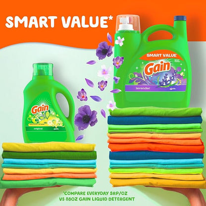 Gain Liquid Laundry Detergent, Lavender Scent, 154 fl oz, 107 loads, HE compatible, Laundry Detergent Liquid Soap