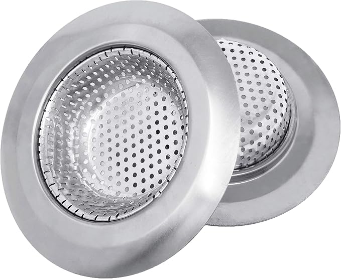 Makerstep 2 Pack of Stainless Steel Sink Drain Strainer Baskets 4.5 Inch Diameter. Kitchen Stopper. for Dishes, Garbage Disposal, Large Wide Rim Prevents Clogged Drains Catcher. Fine Mesh.
