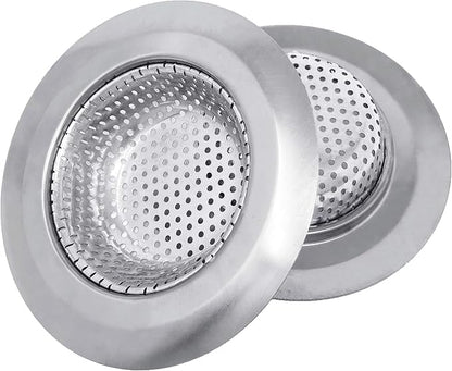 Makerstep 2 Pack of Stainless Steel Sink Drain Strainer Baskets 4.5 Inch Diameter. Kitchen Stopper. for Dishes, Garbage Disposal, Large Wide Rim Prevents Clogged Drains Catcher. Fine Mesh.