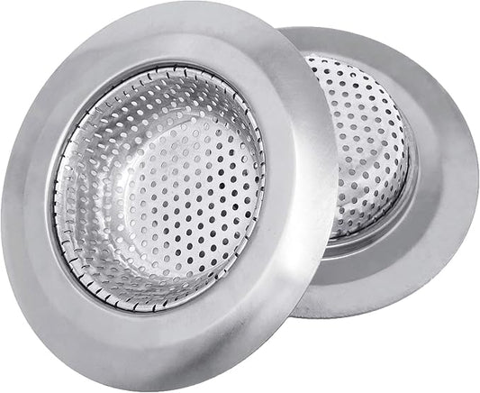 Makerstep 2 Pack of Stainless Steel Sink Drain Strainer Baskets 4.5 Inch Diameter. Kitchen Stopper. for Dishes, Garbage Disposal, Large Wide Rim Prevents Clogged Drains Catcher. Fine Mesh.