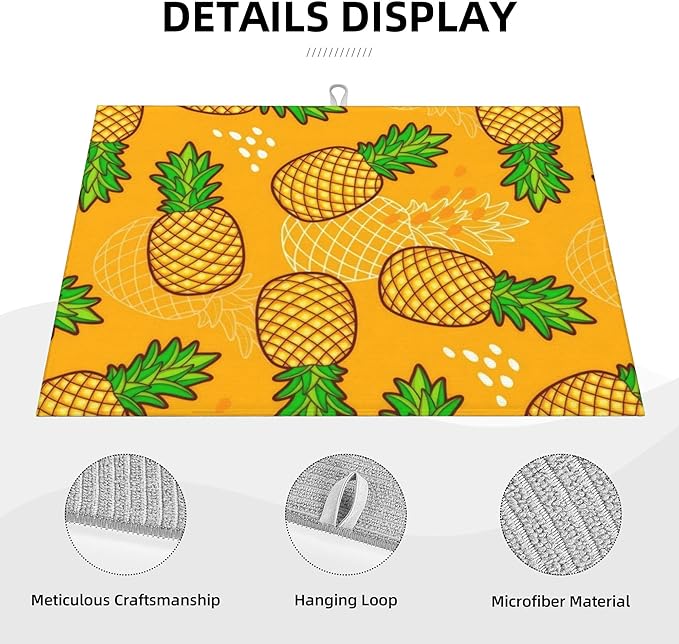 Pineapple Pattern Dish Drying Mats for Kitchen Counter, Absorbent Reversible Microfiber Dish Drying Pad, Multi-Use Large Drying Mat Coffee Bar Accessories 18"x24"