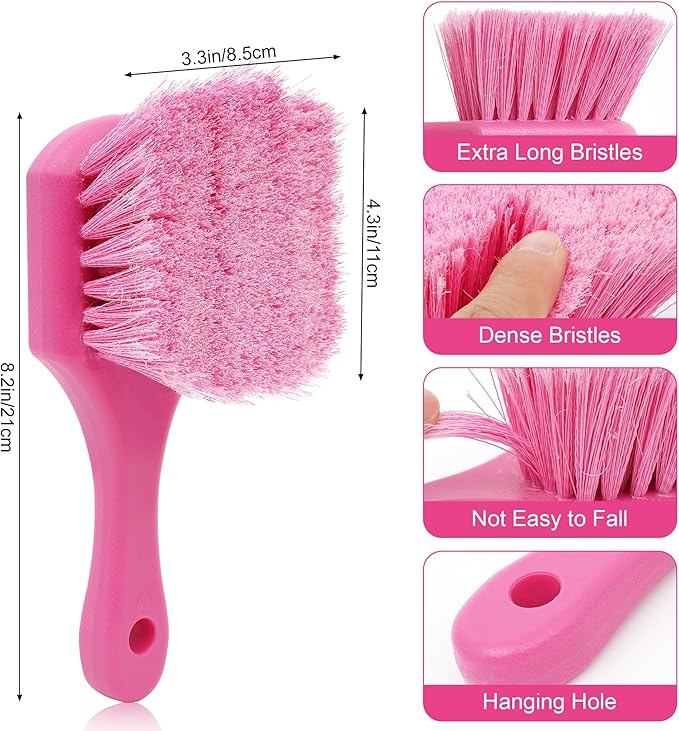 Pink Wheel Brush for Women, Soft Bristle Tire Brushes, Car Rim Cleaning Brush for Auto, Home & Motorcycles