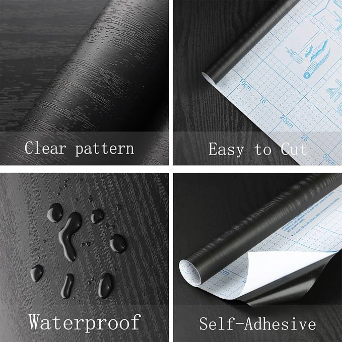 Heroad Peel and Stick Wallpaper 17.5" x 393" Wood Contact Paper Wood Wallpaper Black Wood Grain Contact Paper Thicken Textured for Cabinets and Drawers Countertops Waterproof Self Adhesive Vinyl