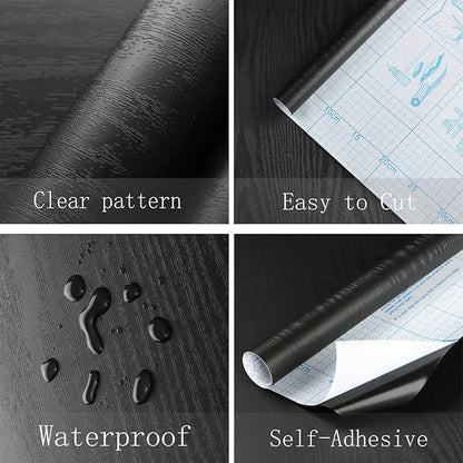Heroad Peel and Stick Wallpaper 17.5" x 393" Wood Contact Paper Wood Wallpaper Black Wood Grain Contact Paper Thicken Textured for Cabinets and Drawers Countertops Waterproof Self Adhesive Vinyl