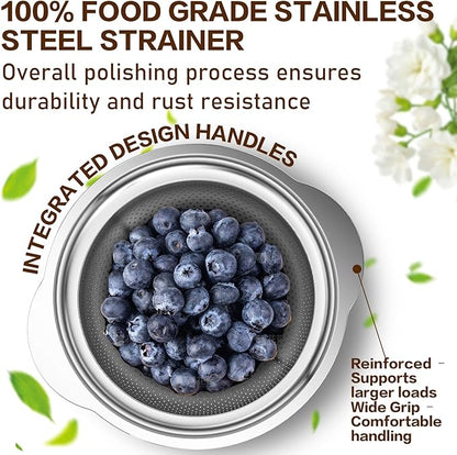 Colander, Strainer Bowl, Stainless Steel Colander, Rice Washing Bowl, Pasta Strainer & Vegetable Washer, Kitchen Strainer with Mixing Bowl for Draining, Food Prep, Dishwasher Safe, 4QT