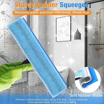 13.8" Window Squeegee for Glass Window Cleaning,All-Purpose Shower Squeegee with Microfiber Scrubber for Bathroom,Shower Glass Door,Mirror,Tile Wall, Car Windshield,Household Window Cleaner Tool,Bule