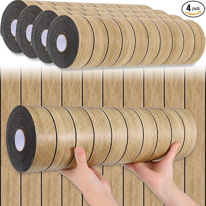 Peel and Stick Slat Wall Panel 118" x 15.7" – Self-Adhesive 3D Wood Grain Wall Panels, Waterproof PVC Fluted Paneling, Soundproof Faux Wood Wallpaper for Living Room Ceiling Decor (4 Rolls)